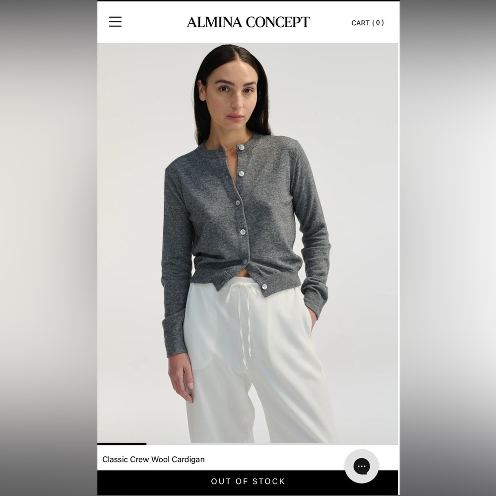 Almina concept NWT merino wool classic gray cardigan